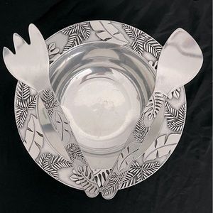 Wilton Armetale Tropical Garden Pewter Serving Bowl and Serving Fork & Spoon